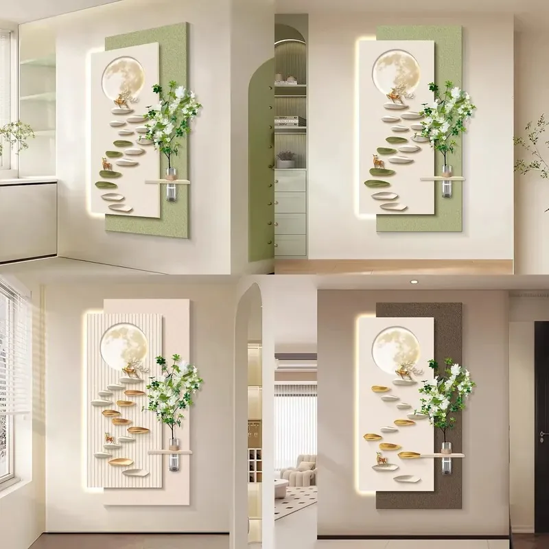 Nordic Fresh Gentle Living Room Art Decorative Painting Luxury Delicate Sandstone Textured Wall LED Light
