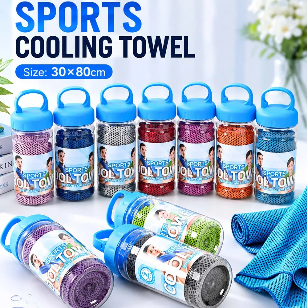 30x80cm Cooling Sports Towel Instant Quick Dry Ice Towel Portable Wide Mouth Bottle Case for Gym Running Fitness Yoga Hiking