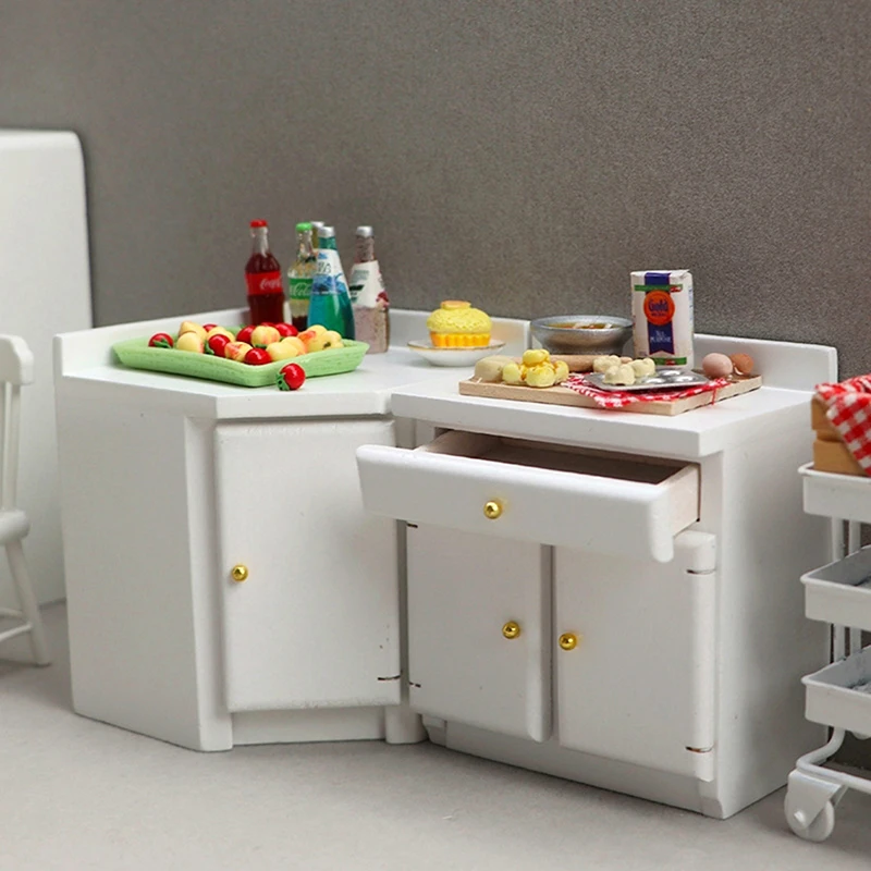 1/12 Scale Dollhouse Miniature Furniture Kitchen Cooking Cabinet Stove European Kitchen Playset Kids Great Gift