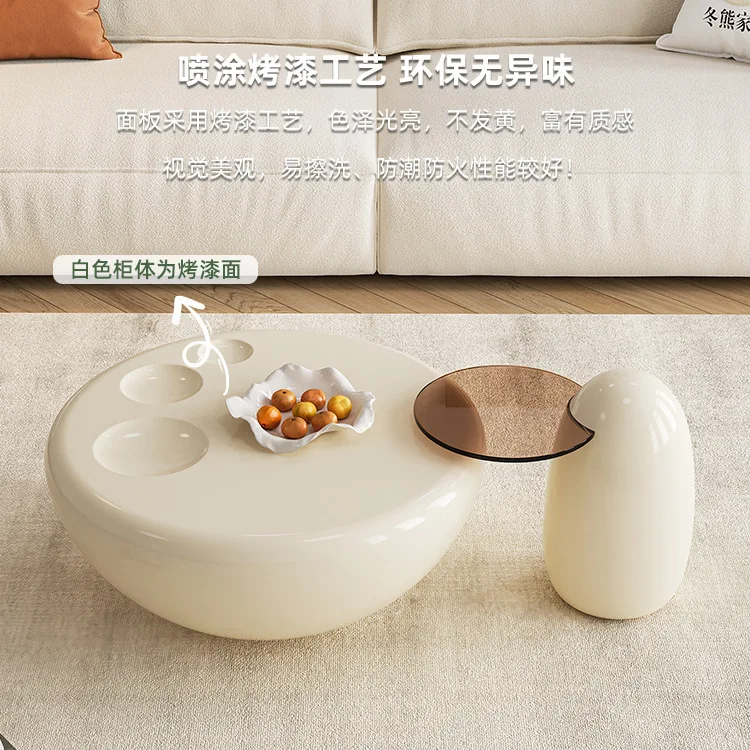 جي يو، غرفة معيشة مستديرة بالرياح الكريمية، شقة منزلية صغيرة حديثة وبسيطة