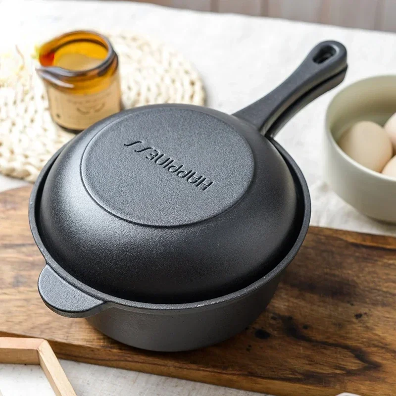 

Cast Iron Saucepan, 18cm Suspension Handle Pan, Non-stick No Coating Fry Pan, Small Kitchen Dual-purpose Stockpot.