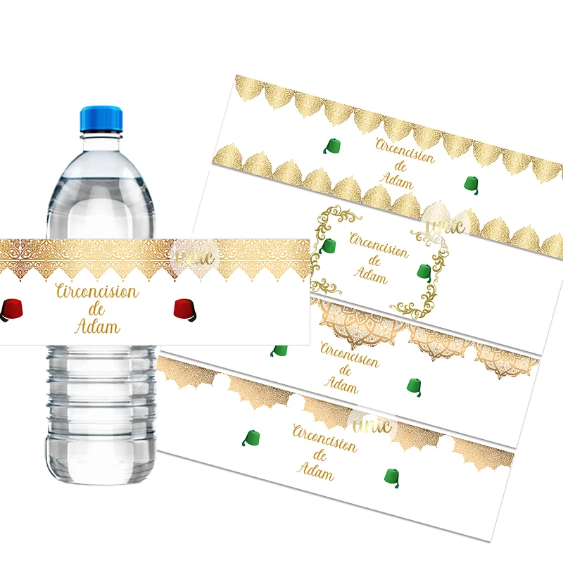 30pcs/lot Custom Mabrouk Tahara Golden Pattern Circumcision Water Bottle Labels Custom Stickers Candy Bar Wrappers Any Text