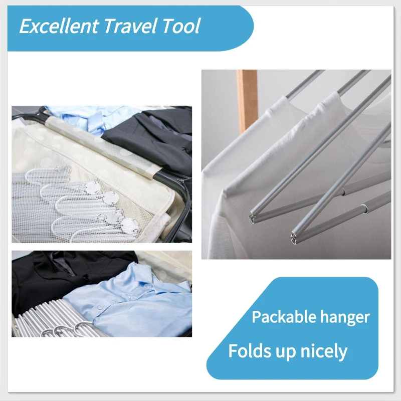 Retractable Portable Travel Hangers,Aluminum Alloy Foldable Clothes Hanger,Lightweight Collapsible Coat Rack for Outdoor Camping