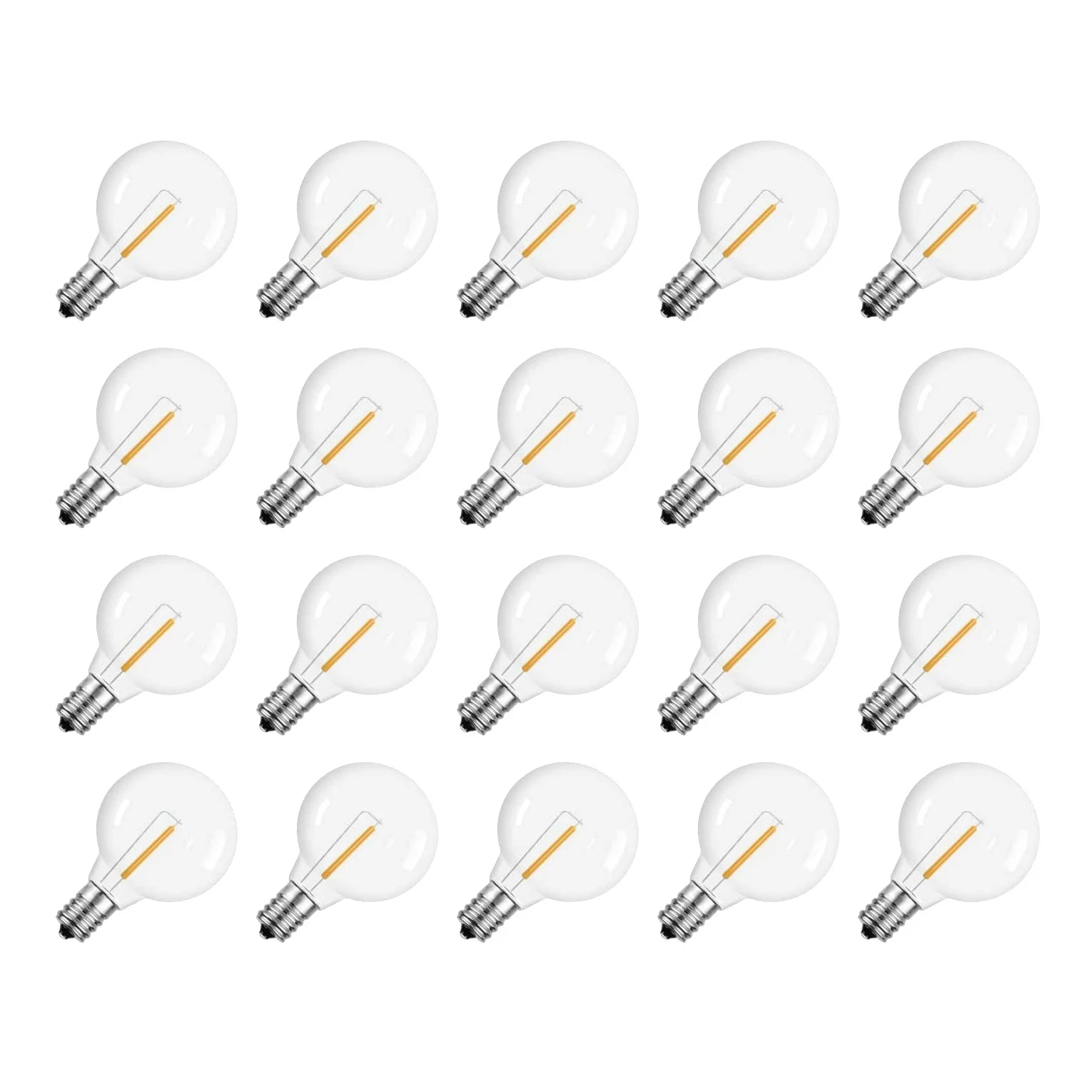 

20 Pcs G40 LED Replacement Light Bulbs E12 Screw Base Shatterproof LED Globe Bulbs for Solar String Lights Warm