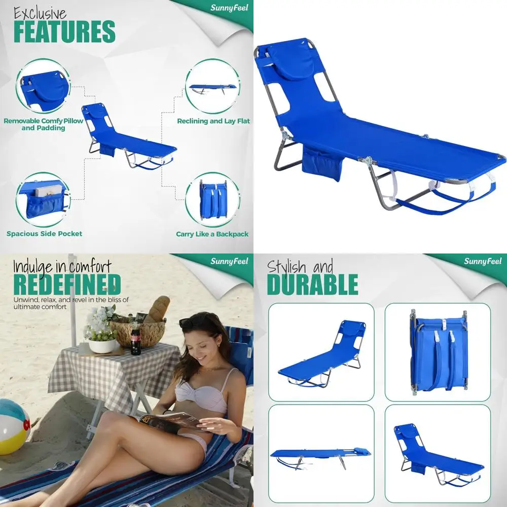 

Beach Lounge Chair, Backpack Reclining Beach Chairs Lay Flat, Sun Face Down Tanning Chair, Folding Camping Chairs Portable Camp