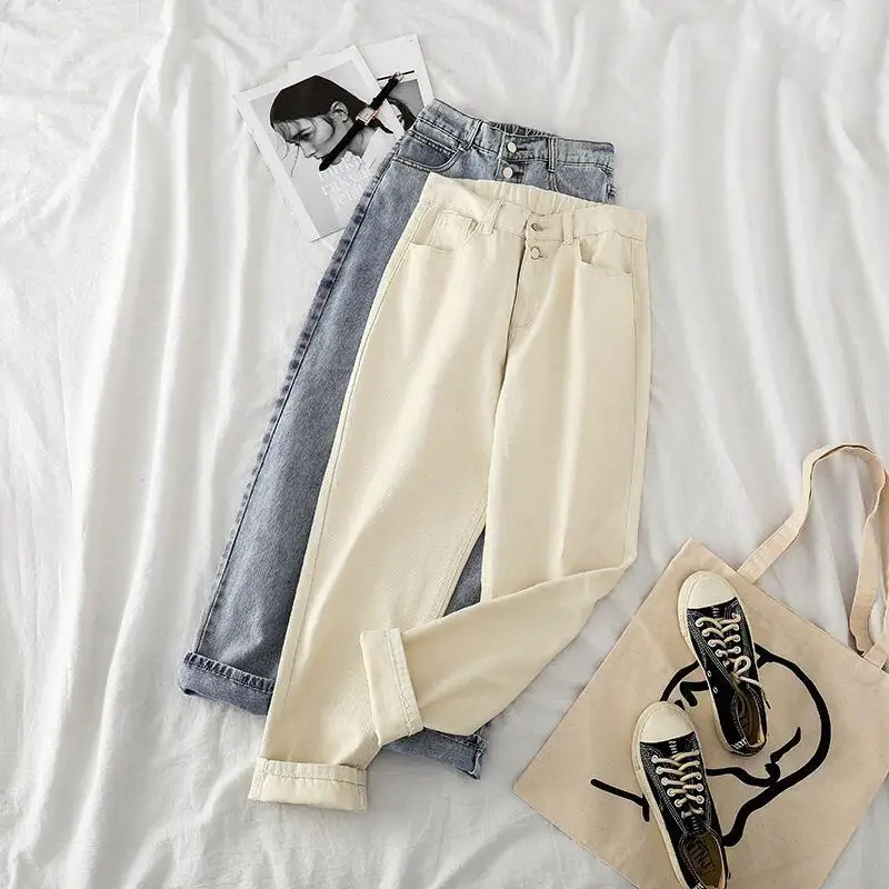 High Waist Straight Leg Jeans Women Student Versatile Loose Fit Anti-Aging Wide Leg Pants BF HyunA Nine Point Trendy