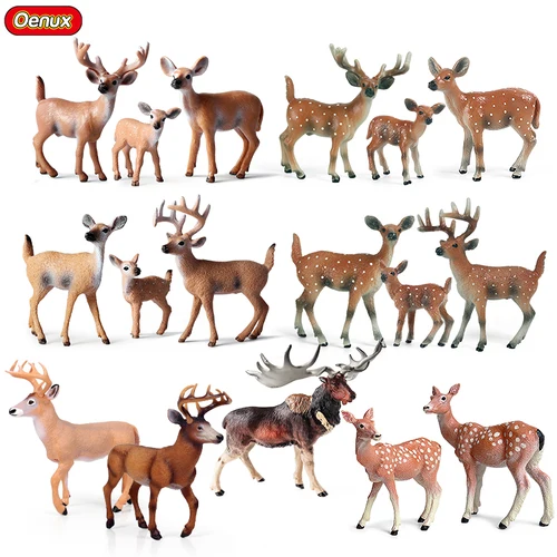 Oenux 숲 사슴 동물 시뮬레이션 야생 흰꼬리 엘크 액션 피규어, 무스 피규어, 모델 장식 장난감, 어린이 크리스마스 선물 