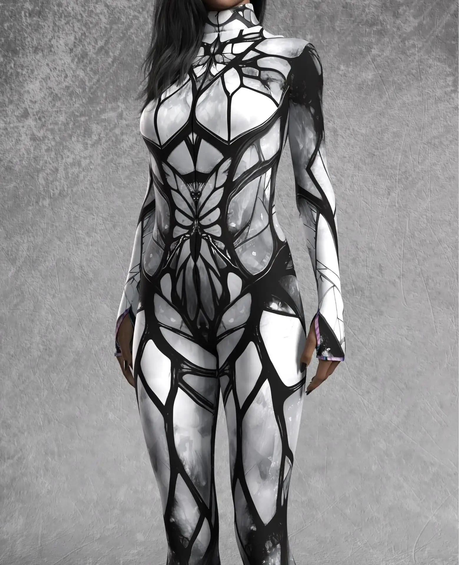 Sexy Damen Psychedelischer Netz-Cosplay-Jumpsuit Horror Halloween Festival Party Bodysuit Karneval Bühnenauftritt Eng Anliegend – Detail 33