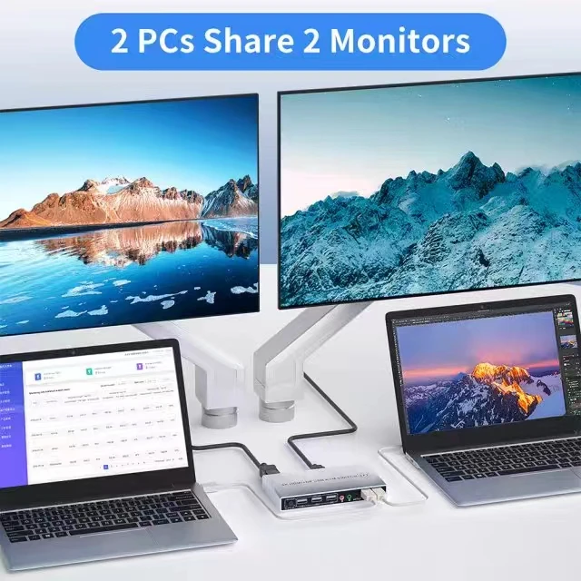 HDMI DisplayPort 4K KVM 2 In 2 Out Dual Monitor Switcher Kontrol 2 Komputer 2 Monitor Dual Input Display Tidak Ada Driver Diperlukan