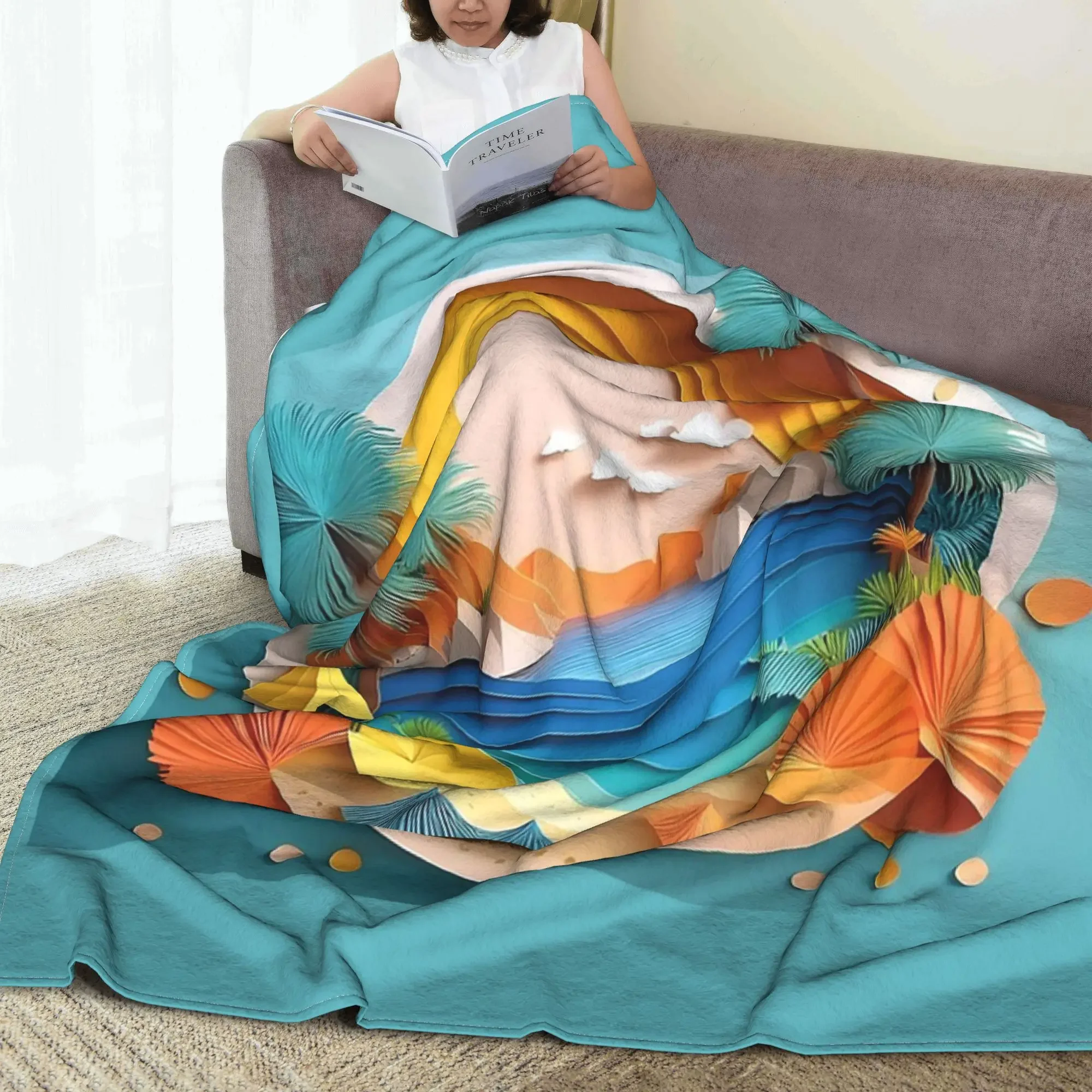 Sunny Cutout Shores Blanket Lightweight Fleece Sofa Throw Blanket for Home Bedroom Outdoor Throws Bedspread Quilt