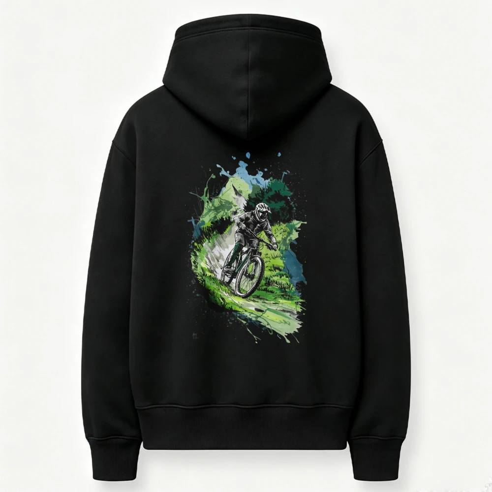 Mountain Biker Splash Art Graphic Hoodie Downhill MTB Rider Watercolor Splatter Print Sweatshirt Extreme Cycling Sports Tops