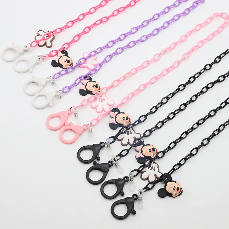 Disney Anime Mickey Mouse Anti Loss Hanging Rope Acrylic Mask Chain Kawaii Minnie Eyeglass Chain Children\'s Accessories