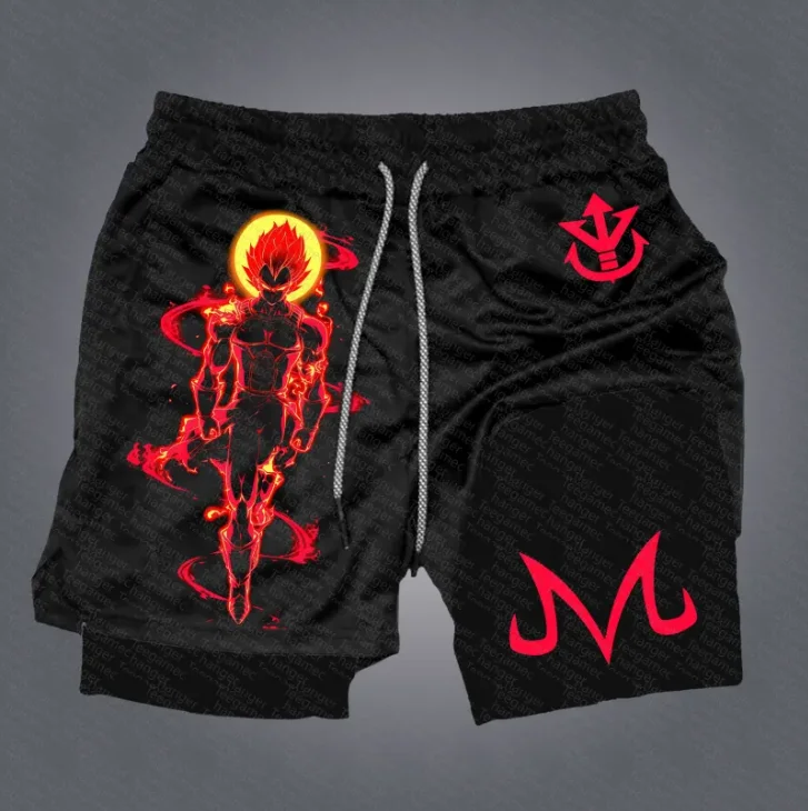 

New Dragon Ball Animation Character Printing Suitable for Men and Women Y2K Retro Wash Performance Double Layer Shorts