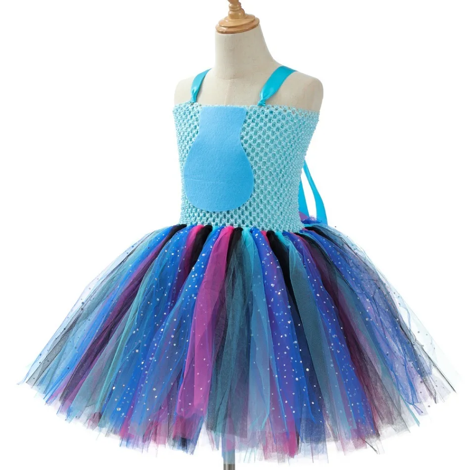 Girls Cartoon Monster Tutu Dress Sparkle Tulle Skirt With Ear Bow Headband Multi Color Kids Cos Halloween Party Fancy Dress ZZ12