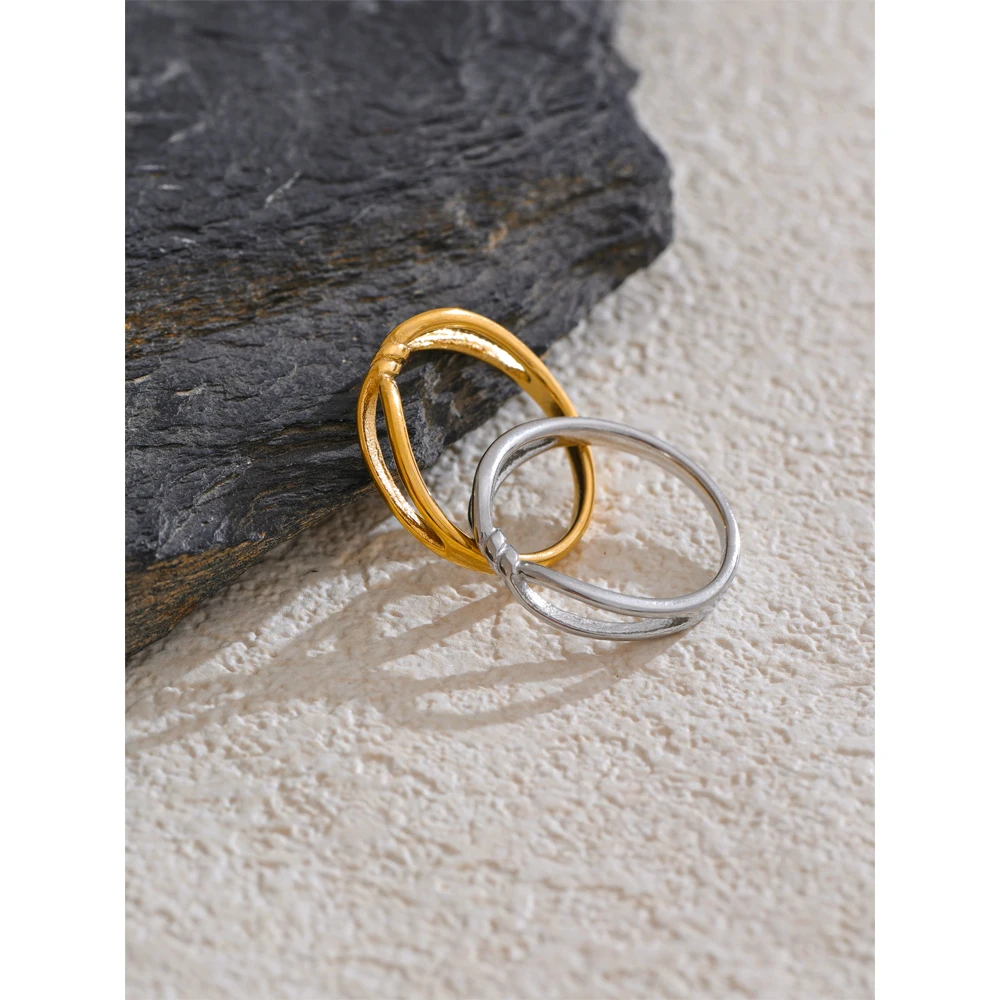Yhpup Minimalist Stainless Steel Metal Geometric Thin Twist Fashion Ring for Women Water Resistant Chic Jewelry Wholesale