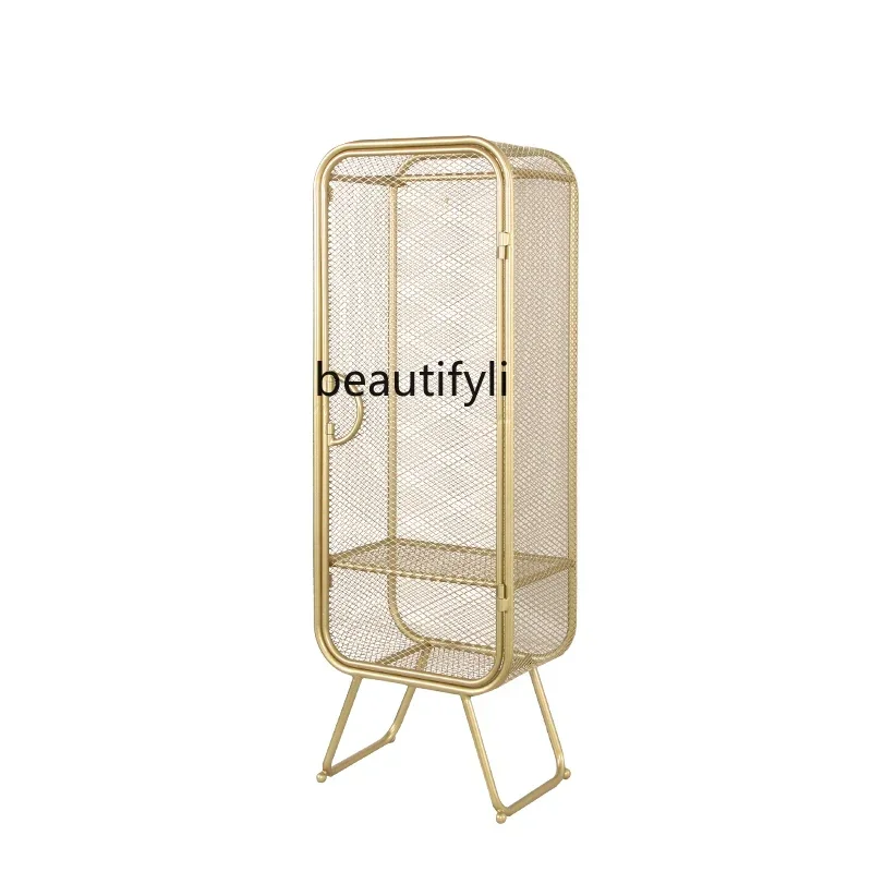 

Nordic Mobile Wardrobe Cabinet Bedroom Iron Grid Clothing Showcase Simple Golden Storage Cabinet Underwear Showcase