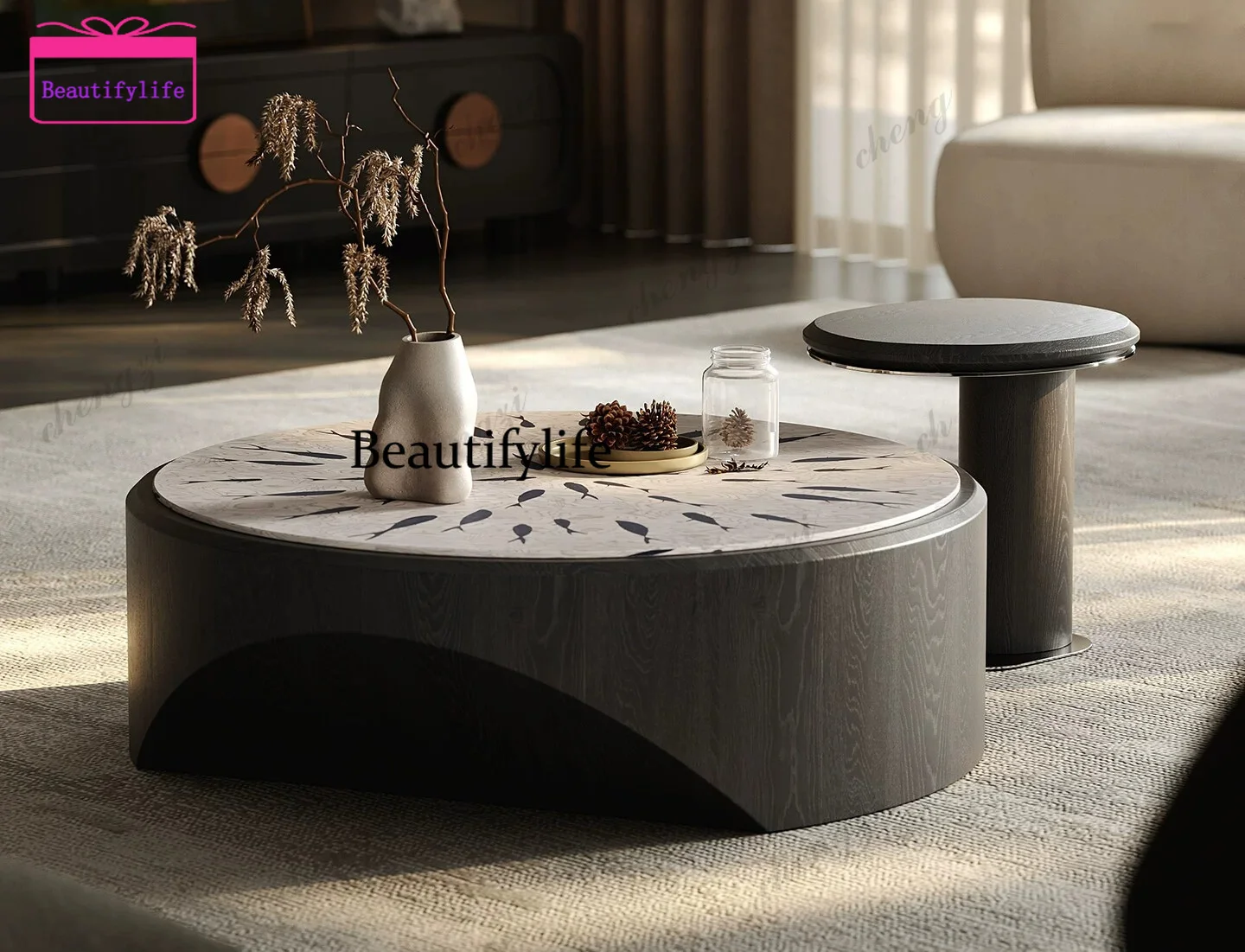 a55 Medieval style, coffee table combination, quiet wind, high-end sense of living room, small apartment for home use