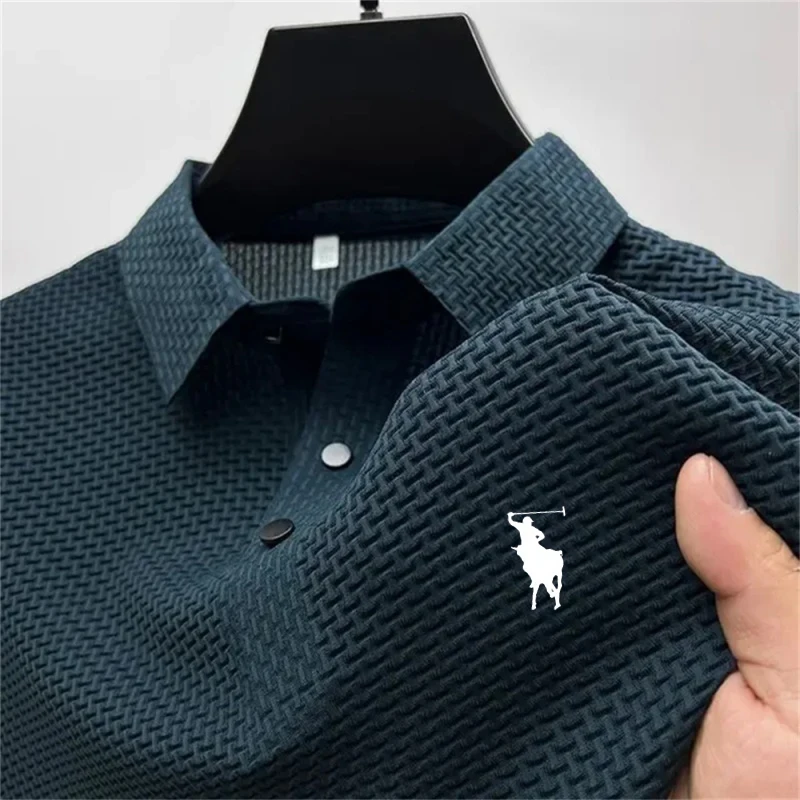 

2026 Men's Business Casual Short Sleeve New Summer Versatile Top Bone Flower Solid Color POLO Shirt Fashionable, Breathable and