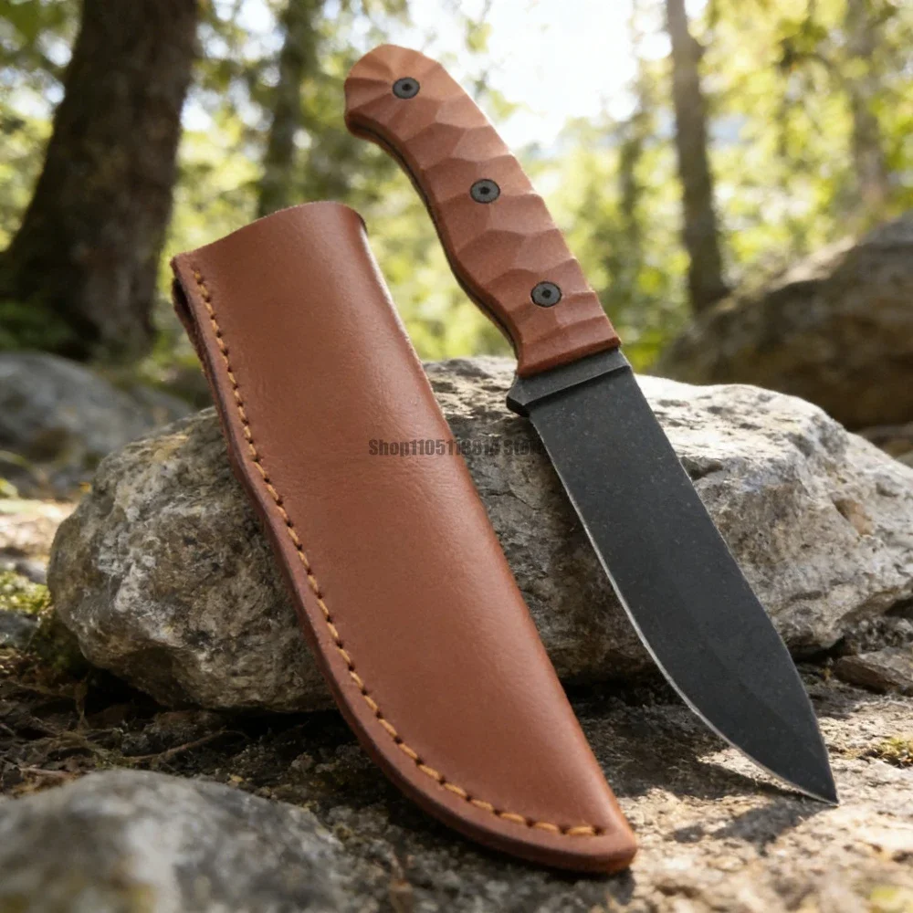 固定刃アウトドアサバイバルナイフ、牛革シース付き、狩猟、釣り、携帯用、ホリデーギフト、鋭いedc必須装備ツール