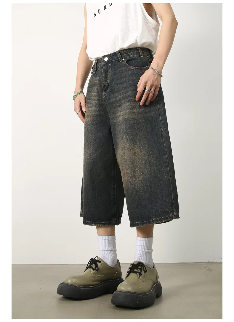 AAA American Vintage Men High Waist Straight Jeans Women's Casual 2000s Grunge Shorts Baggy Y2K High Street Washed Denim Trouser