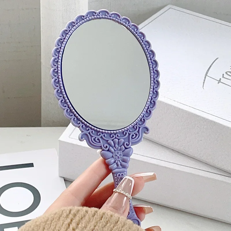 1pcs Vintage Carved Handheld Vanity Makeup Mirror Makeup Vanity Hand Handle Cosmetic Compact Mirror for Women Accessories