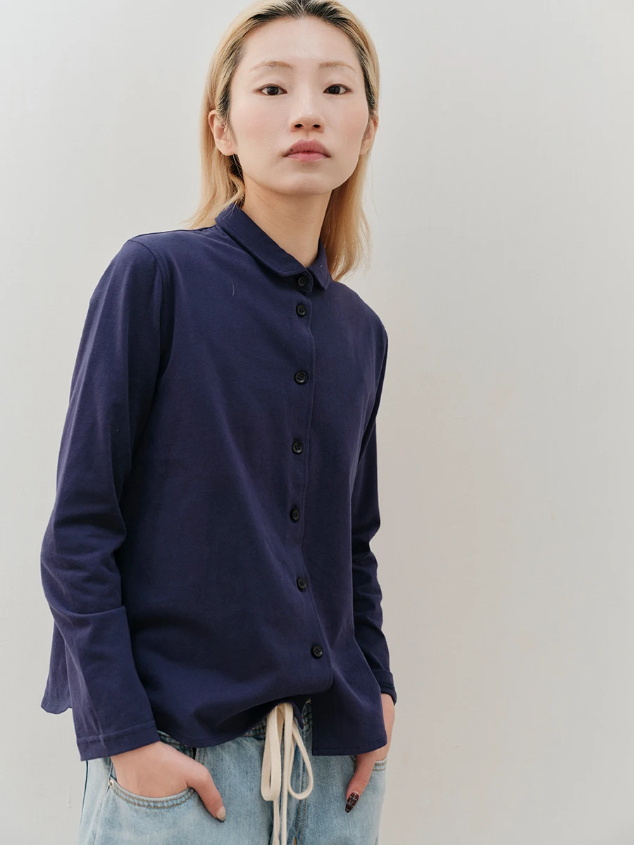 

Classic Small Collar Long Sve Knitted Cotton irt Women's Early Spring New Basic Sle Casual Faion Pure Cotton irt