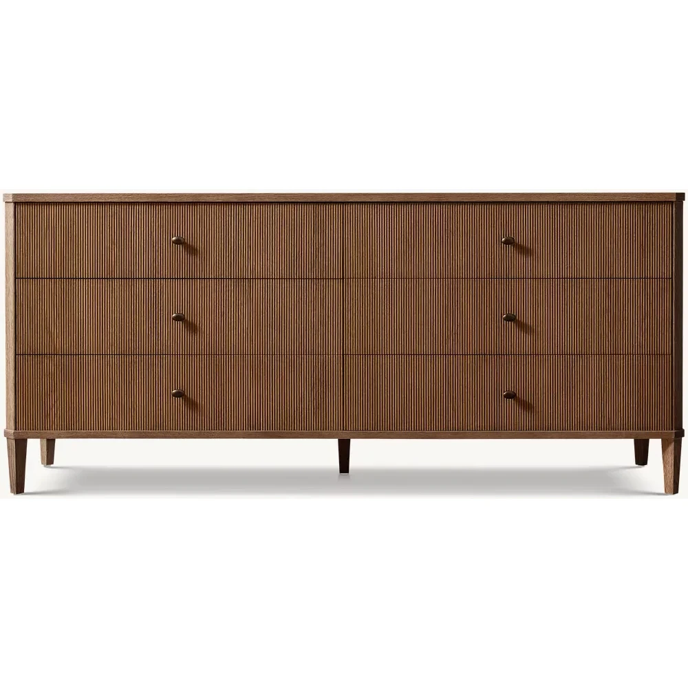 

Modern Wood Storage Cabinet Chest of Drawers Reeded 6-Drawer Dresser for Bedroom Furniture