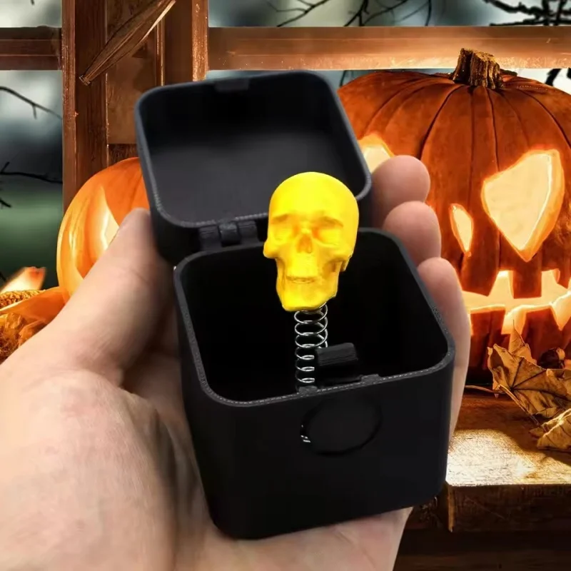 

New 3D Printed Halloween Skull Box Decoration - Popping Skeleton in Box, Tricky Gag Prop & Teasing Friends Prank Gift