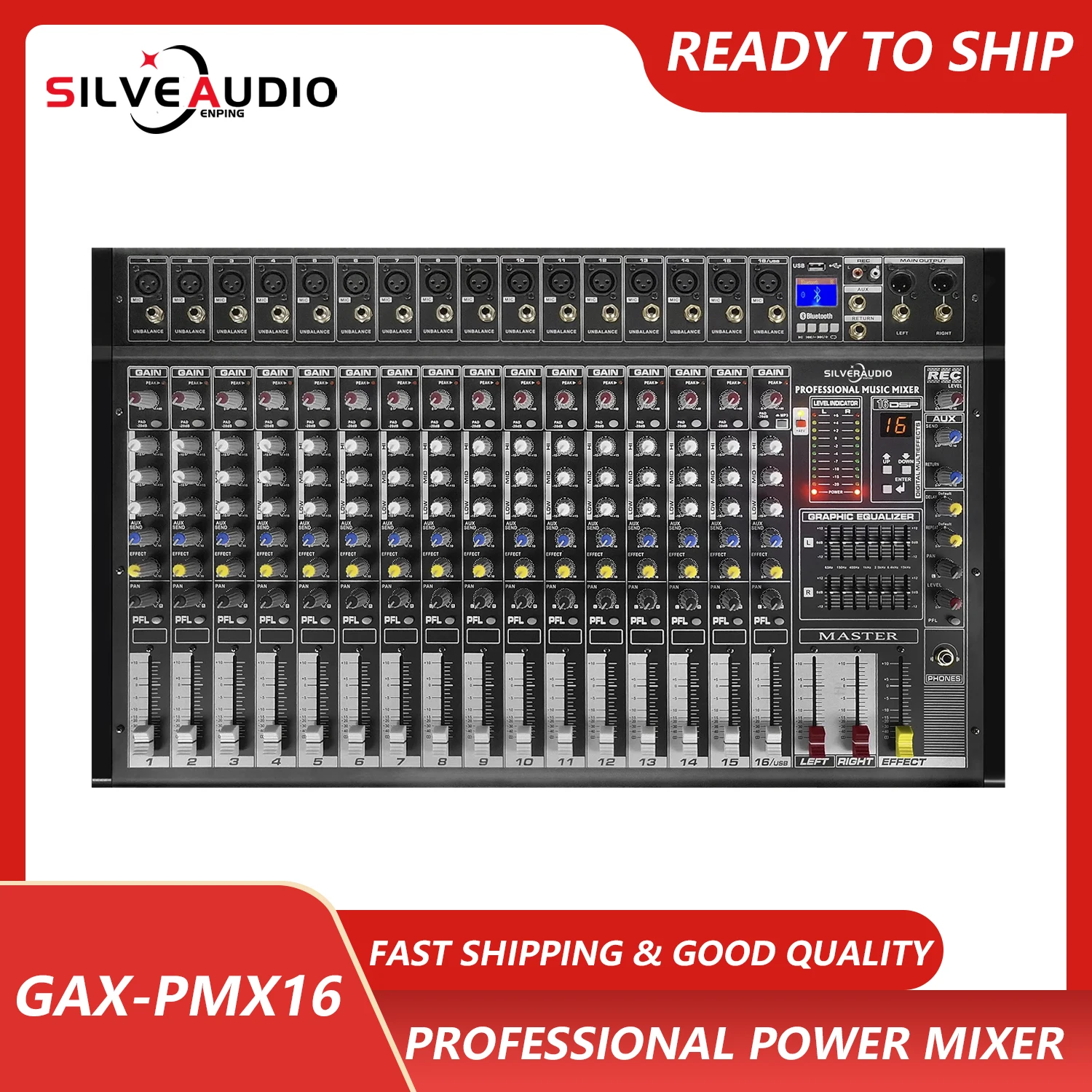 

GAX-PMX16 mixing console +48V Phantom Power 2000W 16DSP Effects Bt USB Computer Play Recording Mixing Console