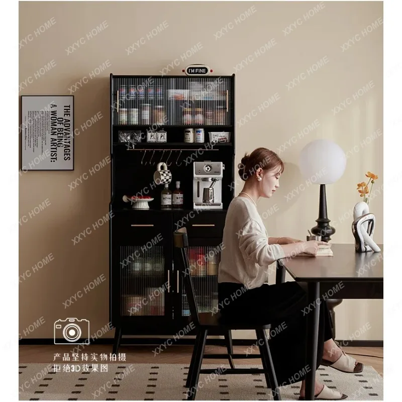 XX Solid Wood Living Room Sideboard Cabinet Multi-Functional Kitchen Integrated High Household  Cabinet Black