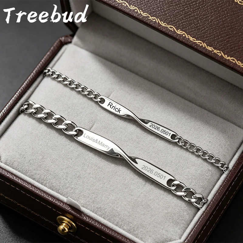 

Treebud Personalized Mobius Engraved Name Bangle Stainless Steel for Women Men Infinity Laser Engrave Bracelet Gift Jewelry