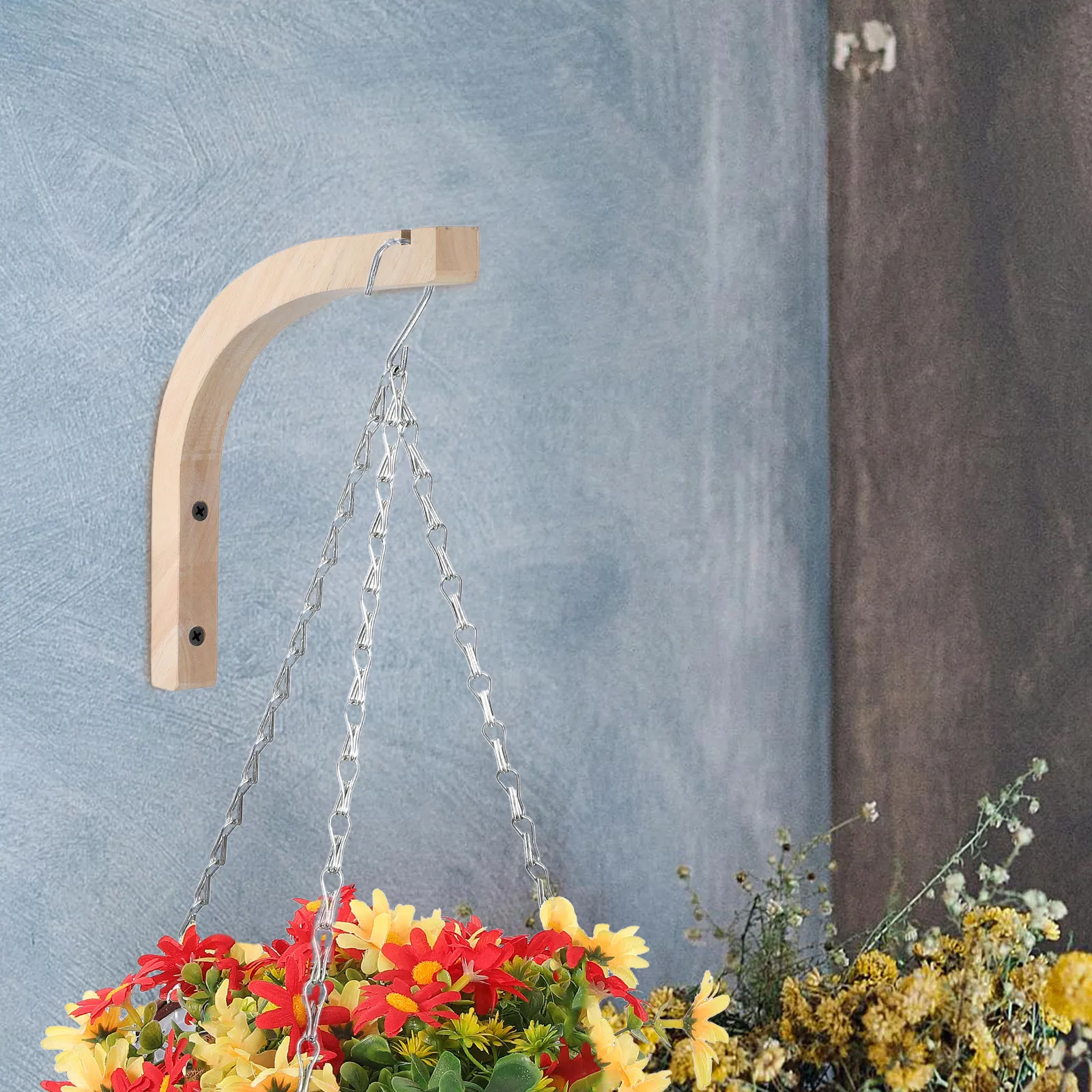 Wooden Wall Hook Hanging Planter Indoor Outdoor Decorative Wood Plant Hanger Balcony Wall Mount Bracket Wind Chime Flowerpot