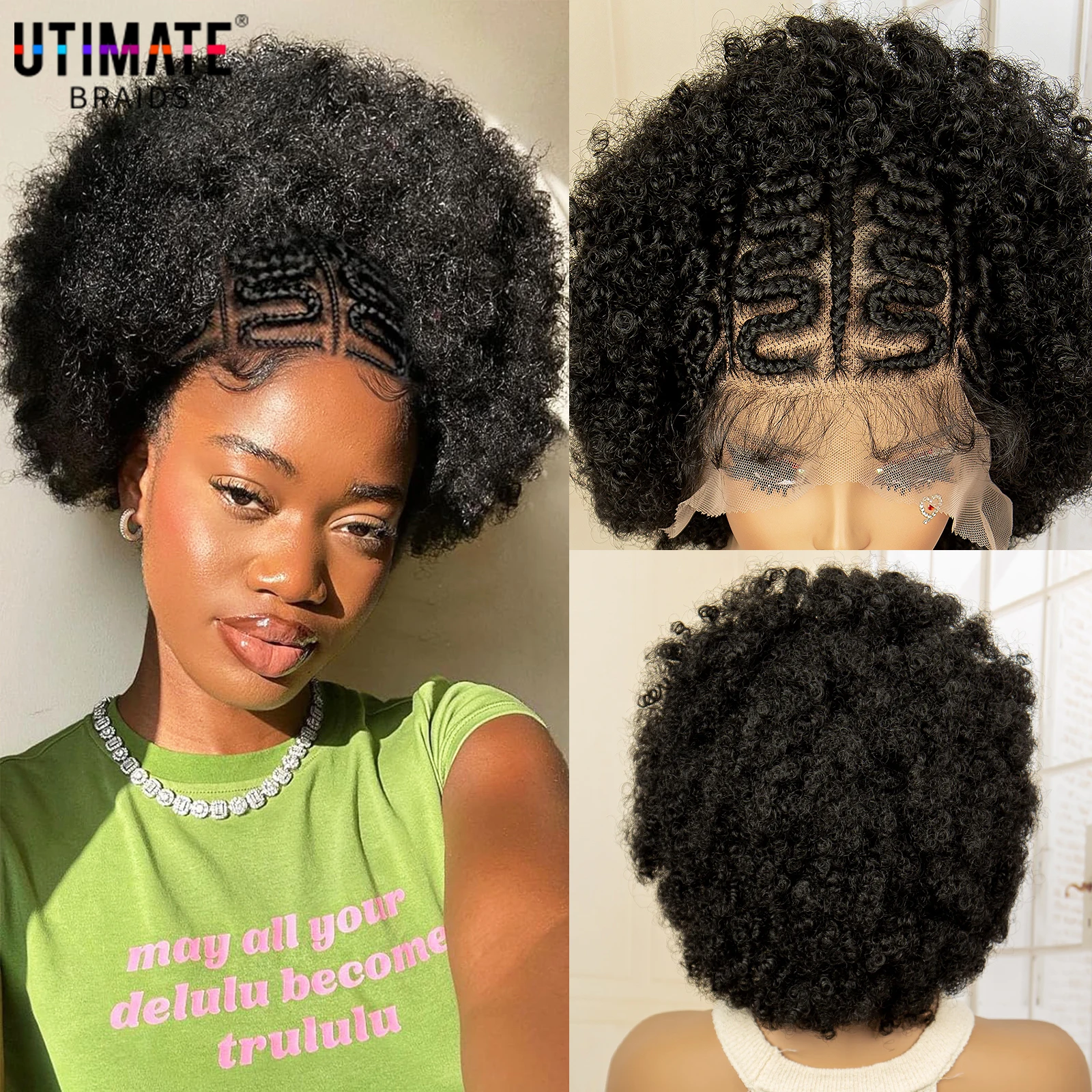 

Синтетические афро-кудрявые короткие косички для чернокожих женщин, полный парик с кружевными косами, афро-кружевной парик с волосами ребенка