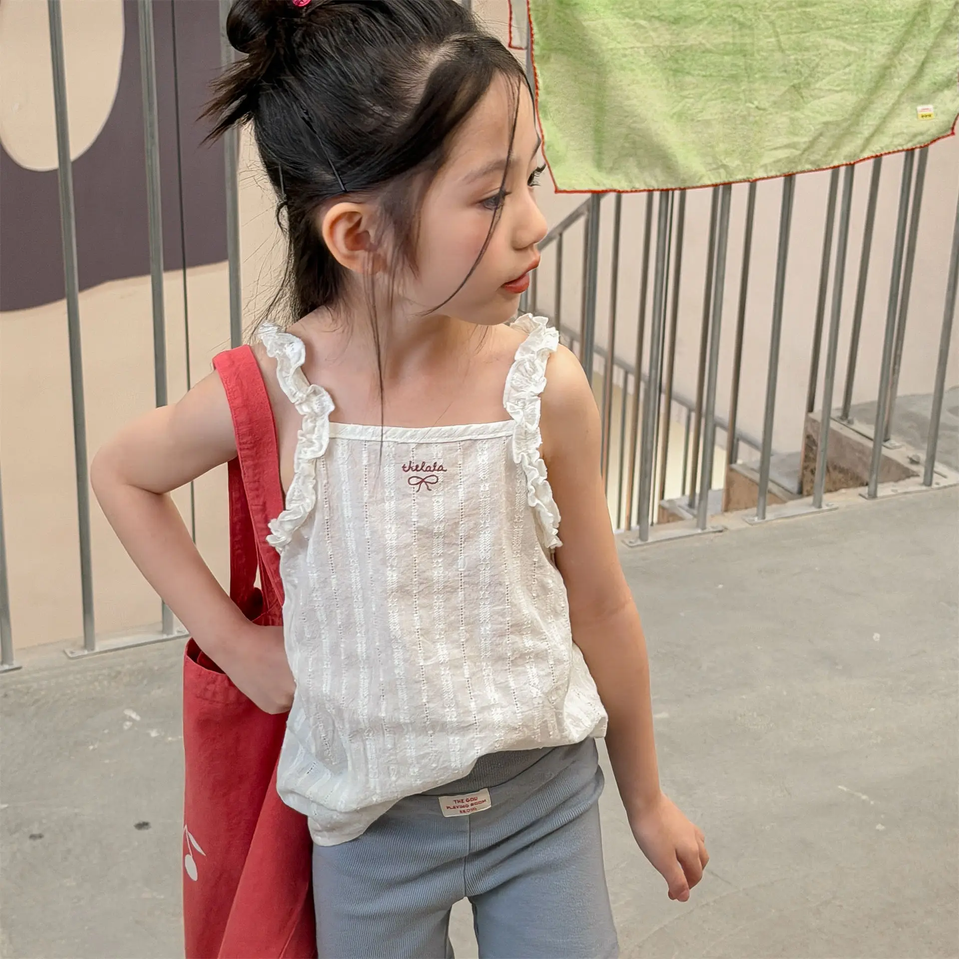 2026 New Summer Baby Girls Suspenders Shirts Korean Style Striped Ruched Tops Toddlers Kids Sleeveless Shirts  1 2 3 4 5 6 Yaers