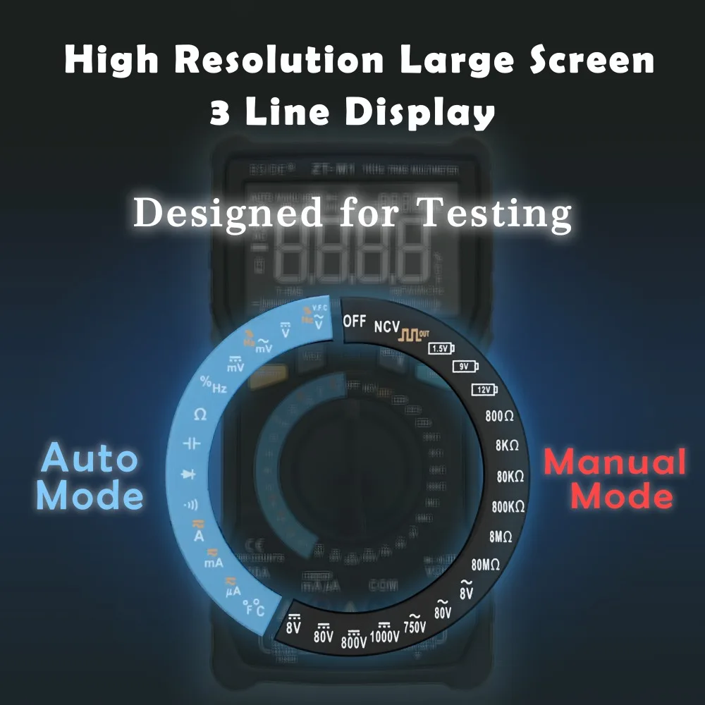 BSIDE ZT-M1 Auto/Manual Digital Multimeter 8000 Counts Analogue Tester T-RMS DC AC Voltage Capacitance VFC Ohm Hz Battery Test