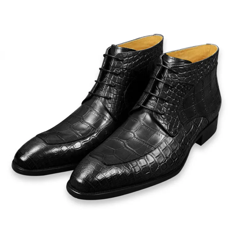Gelbe schwarze Männer Stiefel schnüren formelle Büro Leder Freizeit schuh elegante Modedesigner Oxford-Stil Stiefeletten schnelle Lieferung