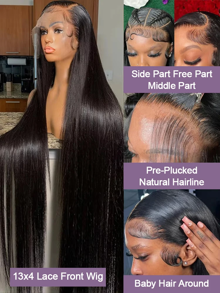 300 Density Wear and Go Glueless Straight HD Lace 13x6 13x4 Lace Front 4x4 Closure Vietnamese Human Hair Wigs for Women image 3