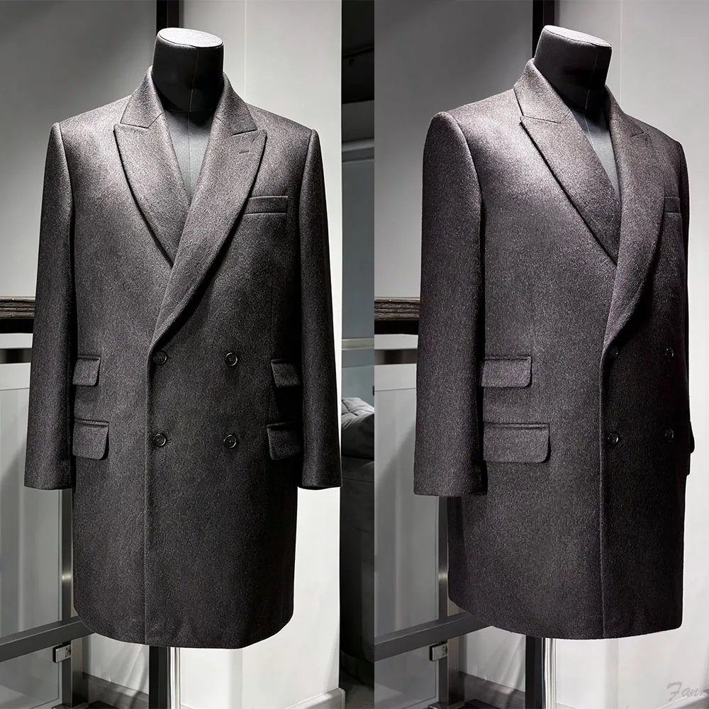 Classic Charcoal Wool Blend Blazer Flap Pockets Men Formal Business Suit Jacket Overcoat Customized E263