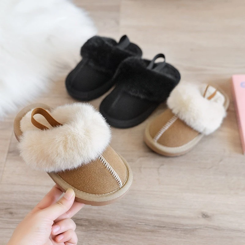 Children's Cotton Slippers Fashion Solid Color Plush Home Slippers Indoor Anti Slip Comfort Girls Shoes Boys Warm Cotton Shoes