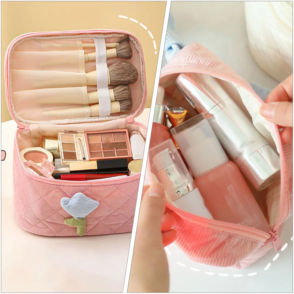 2개 세트 코듀로이 메이크업 가방 대용량 퀼팅 오거나이저 여행용 화장품 가방 여성용 다용도 메이크업 파우치 세트