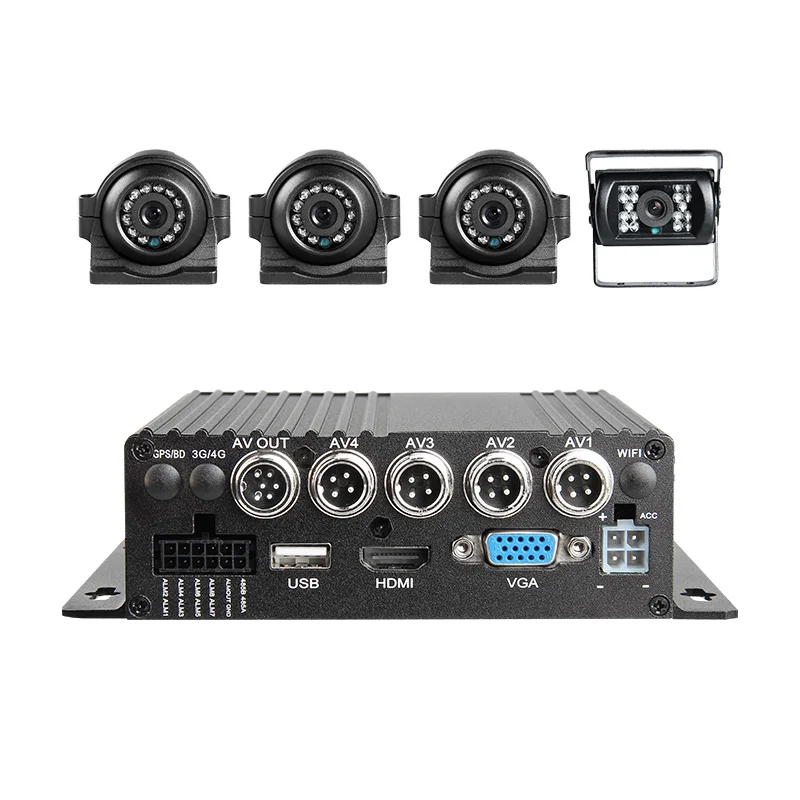 Free Shipping 1080P 4CH 256G SD Car Mobile Dvr Kits I/O Playback +4Pcs HD Indoor Outdoor Night Vision IR Camera