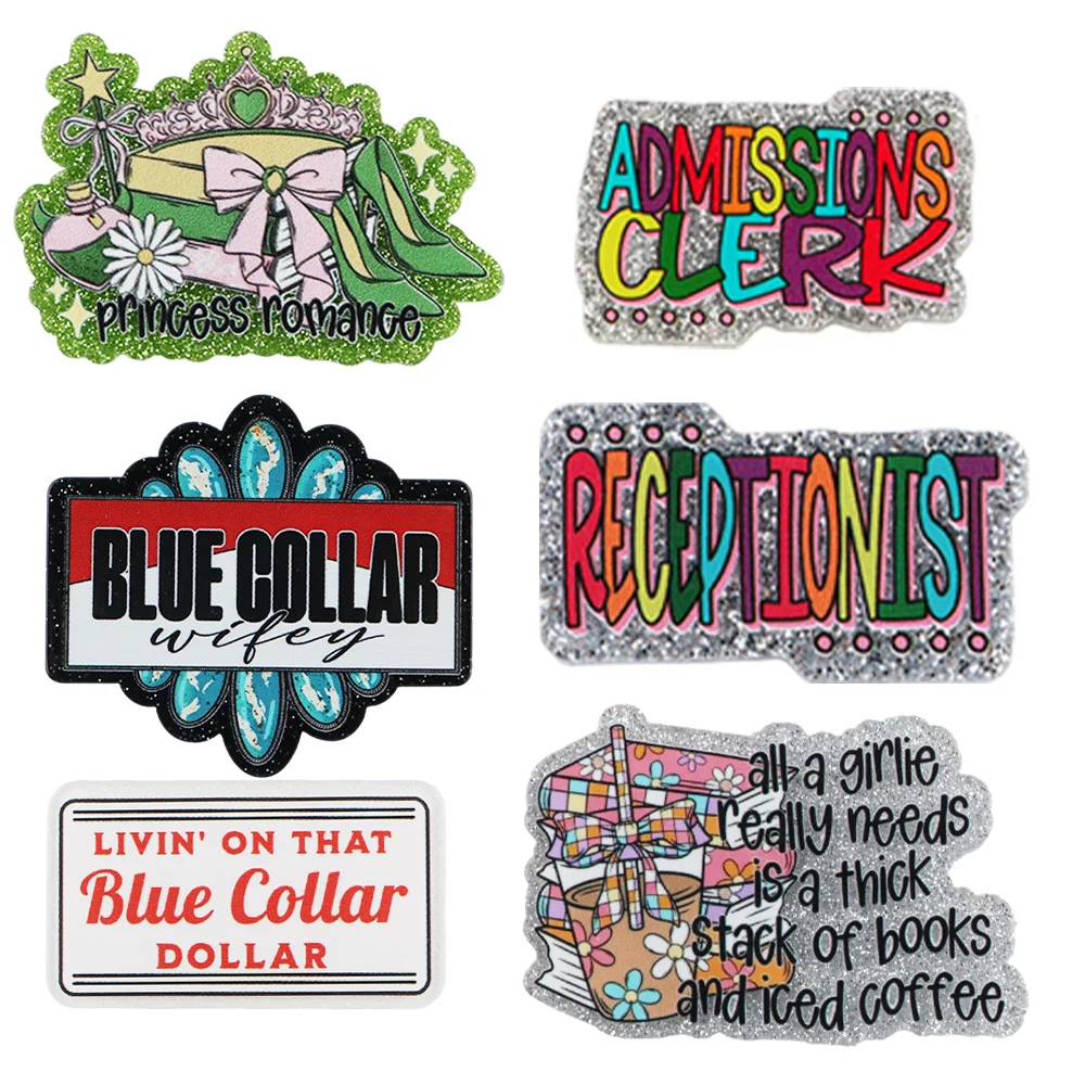 5PCS Text Acrylic Resin Planars MOM Glitter Powder Card Cover Flatback Handmade Materials for Refrigerator Magnet Badge Sticker