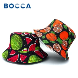 Bocca Cartoon Fruit Printing Bucket Hat Orange Watermelon Pattern Fisherman Hats Double Sides Panama Cap Men Women Summer Sun