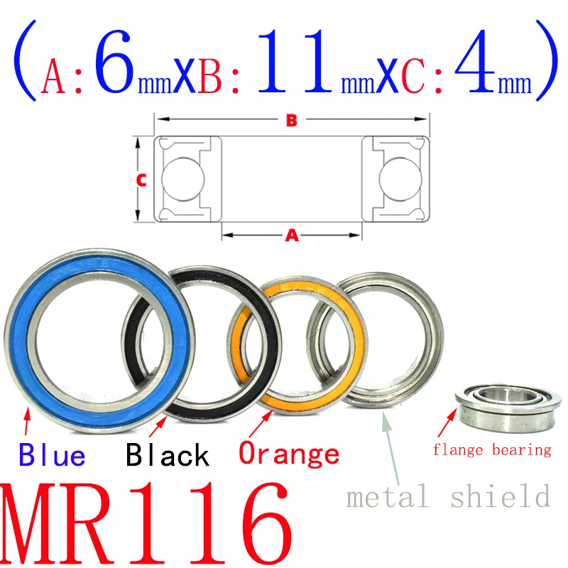 MR116ZZ 2RS Flange Mini Bearings 6x11x4mm Rubber & Iron Sealed RC Car Toy Bearing Kit