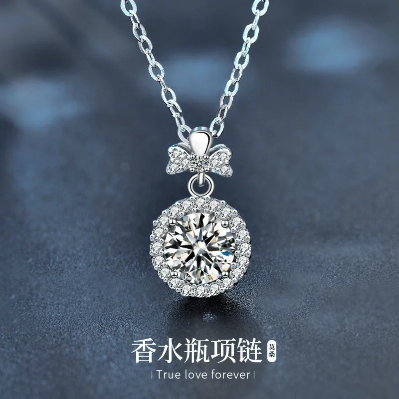 Light luxury 925 sterling silver moissanite necklace for women, anniversary valentine's day gift