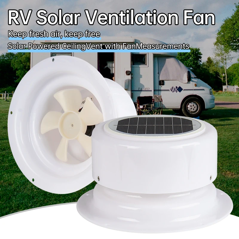 Solarbetriebener Wohnmobil-Dachventilator, Leiser 12V Deckenventilator mit ABS-Abdeckung, Ohne Kabel für Wohnwagen-Badezimmer
