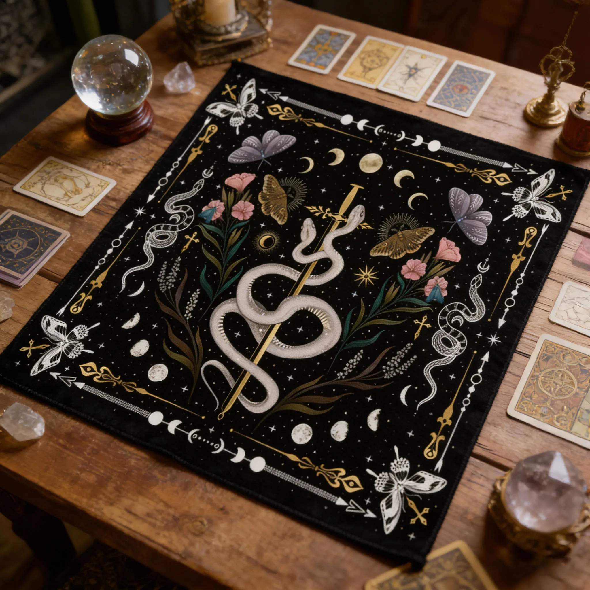 2026 Lunar Phase Snake Tarot Divination Tapestry Celestial And Floral Patterns Suitable For Bedroom Dormitory Wall Hanging Decor