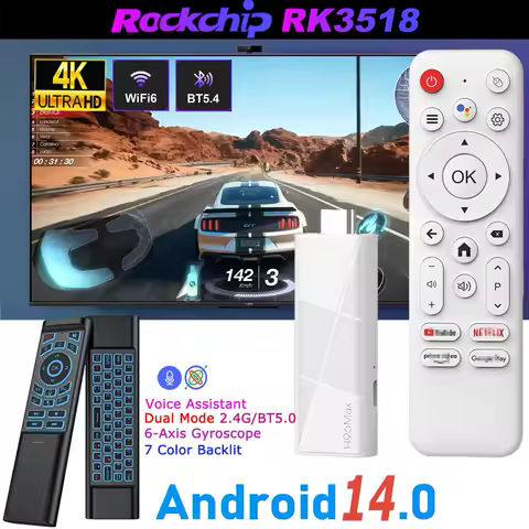 TV Stick Android 14.0 RK3518 Voice Assistant Remote Control 4K Video Wifi6 BT5.4 2GB 16GB Game Media Player Smart TV Box H96 Max