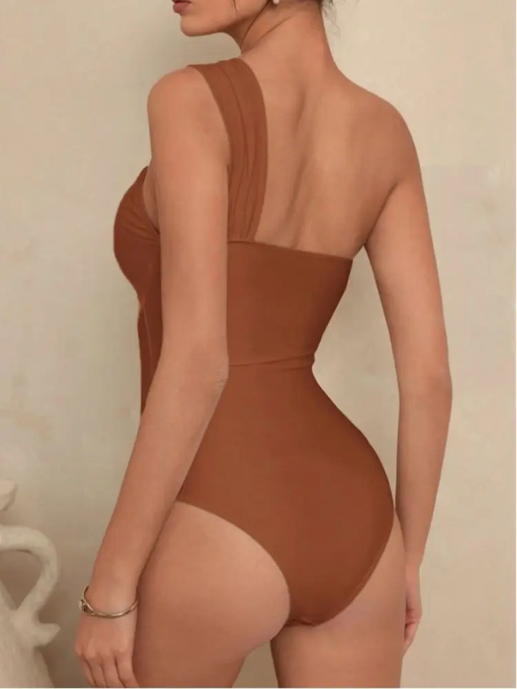 Cikini-Badeanzug für Damen mit Brustausschnitt, gedrehter Knoten, gekräuselter Taille, Bandeau-Ausschnitt, einteiliger Badeanzug, Sommer-Strandurlaub