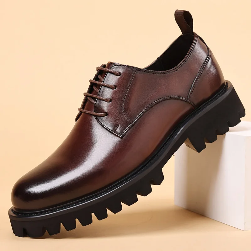 

Formal Men Shoes Platform Loafers Cowhide Business Casual Leather Shoes British Shoes Genuine Leather
